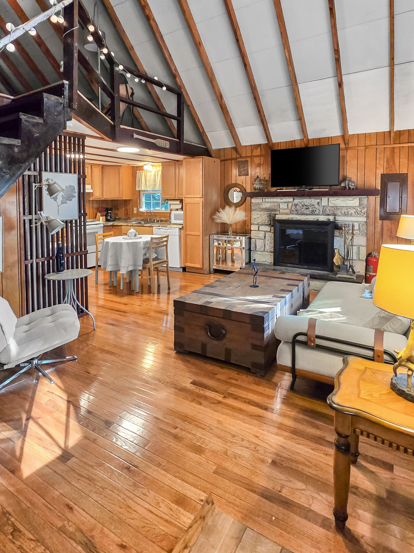 Open living, dining and kitchen layout